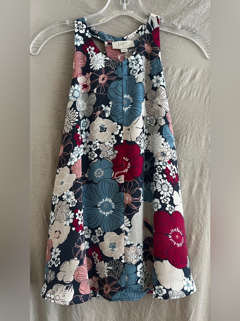 LOFT Navy Floral Tank with Blue, Red & Cream Blooms